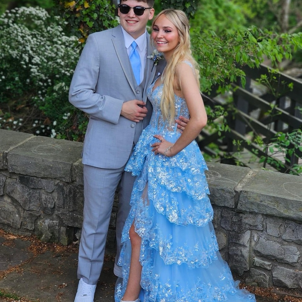 Sherri Hill Light Blue Floral Gown